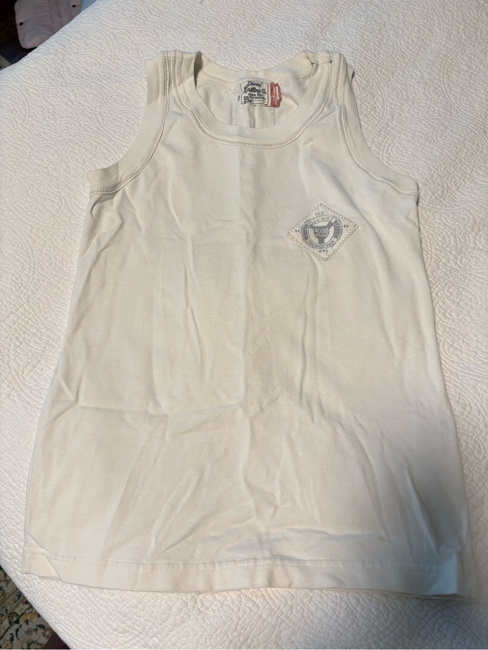 Diesel Cream Girls' Tank Top with Subtle Logo Patch